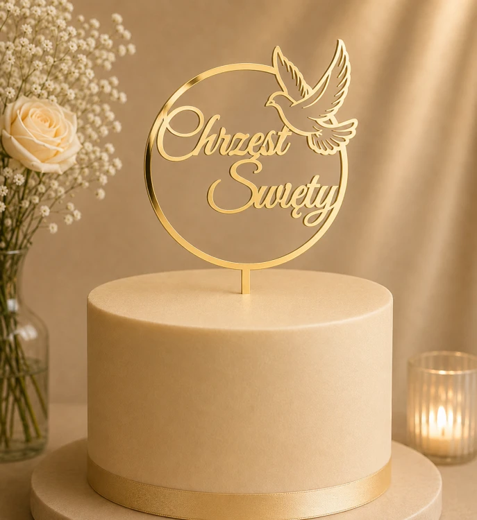 Topper na tort Chrzest Święty z dekoracyjnym gołębiem.png