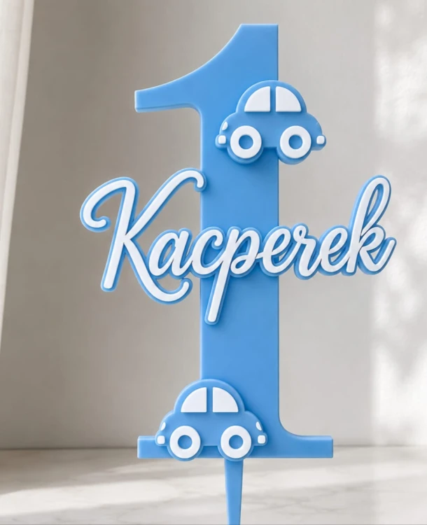 *HIT* Personalizowany Topper na Roczek z imieniem i samochodzikami WARSTWOWY
