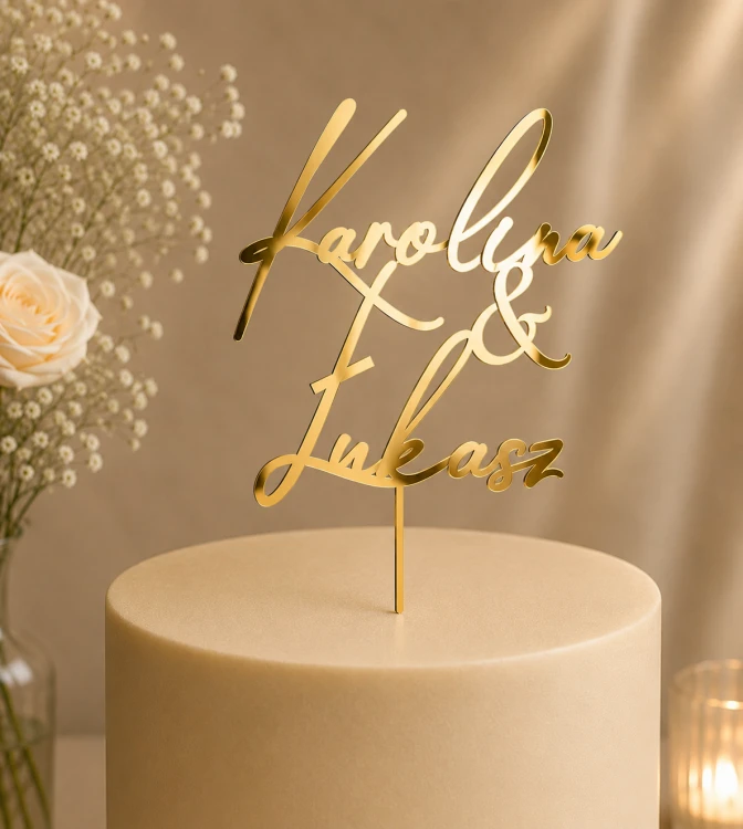 Personalizowany Topper na tort ślubny Imiona Pary Młodej