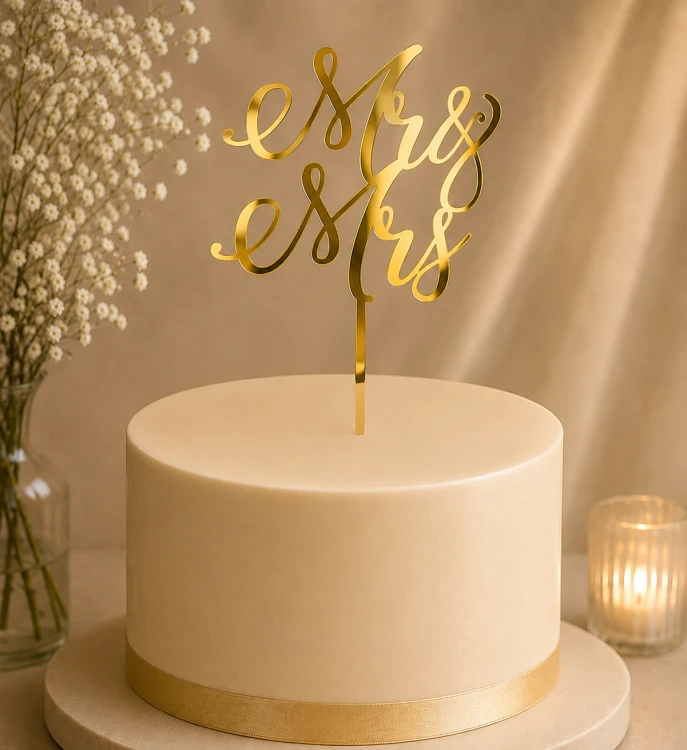 Topper na tort Mr &amp; Mrs – elegancka dekoracja ślubna