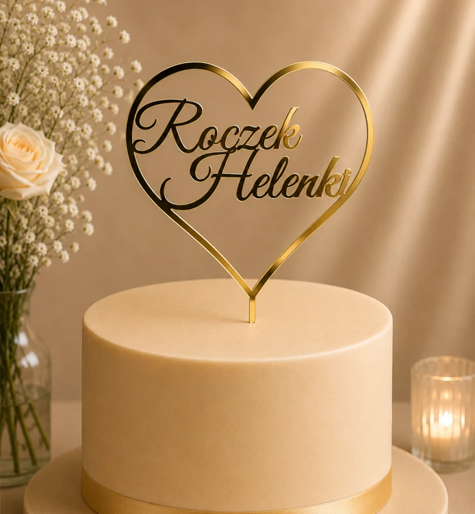 Personalizowany Topper na tort urodzinowy Roczek z imieniem w sercu