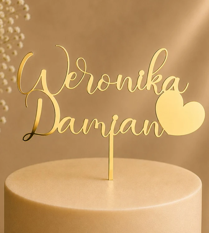 Dekoracja ślubna na tort Imiona z sercem.jpg