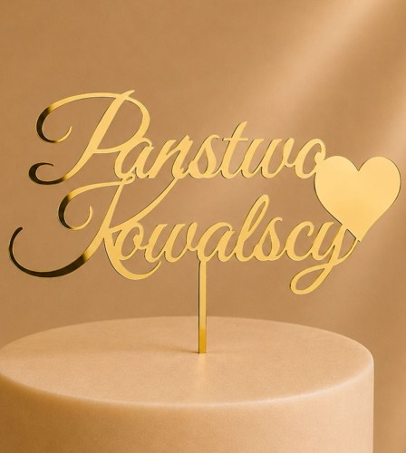 Topper ślubny personalizowany na tort Państwo+ nazwisko+ serce.jpg