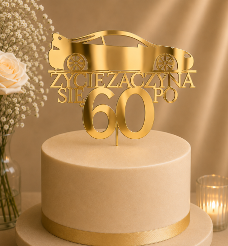 Personalizowany Topper na tort urodzinowy z autem Życie zaczyna się po + cyfra