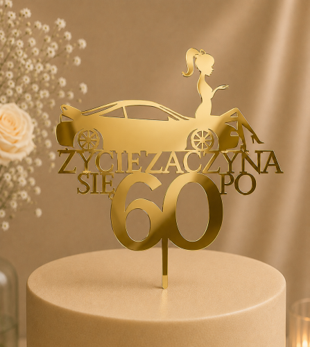 Personalizowany topper na tort urodzinowy Kobieta na samochodzie Życie zaczyna się