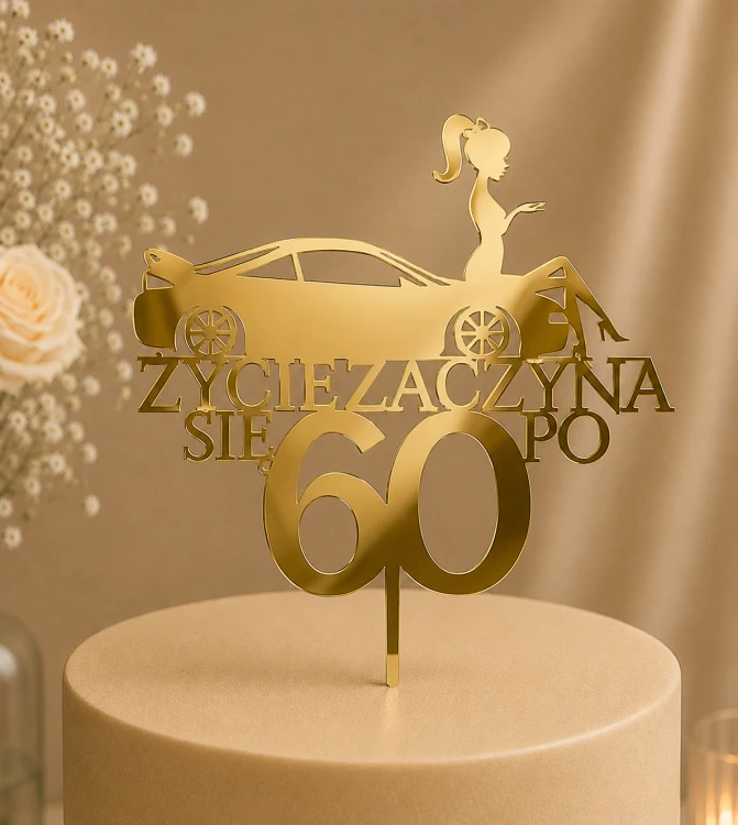 Personalizowany topper na tort urodzinowy Kobieta na samochodzie Życie zaczyna się
