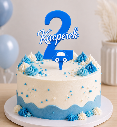 *HIT* Personalizowany Topper cyfra 2 z imieniem i samochodzikami WARSTWOWY