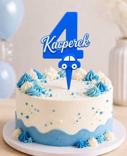 *HIT* Personalizowany Topper cyfra 4 z imieniem i samochodzikami WARSTWOWY