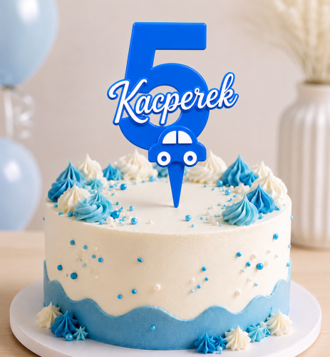 *HIT* Personalizowany Topper cyfra 5 z imieniem i samochodzikami WARSTWOWY