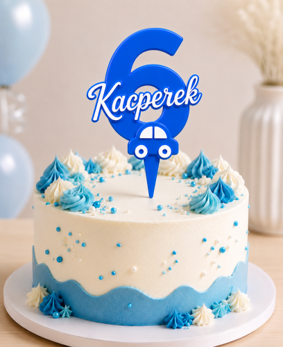 *HIT* Personalizowany Topper cyfra 6 z imieniem i samochodzikami WARSTWOWY