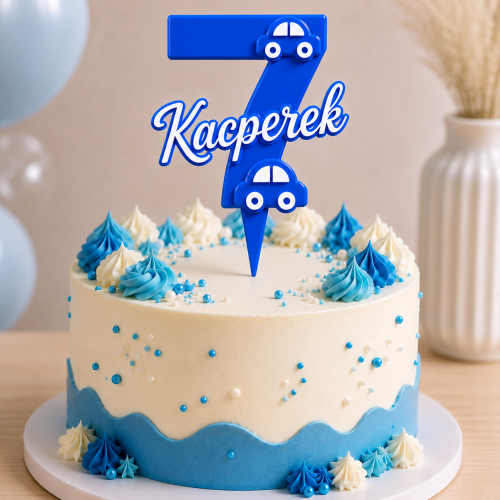 *HIT* Personalizowany Topper cyfra 7 z imieniem i samochodzikami WARSTWOWY