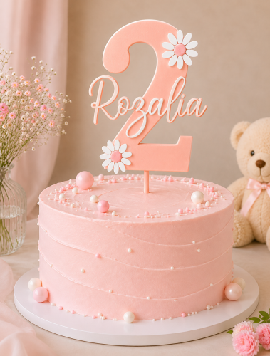 *HIT* Personalizowany Topper na tort cyfra 2 z imieniem i kwiatkami WARSTWOWY