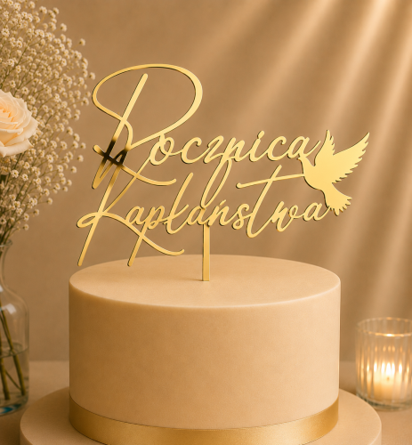 Topper na tort Rocznica Kapłaństwa z gołębiem