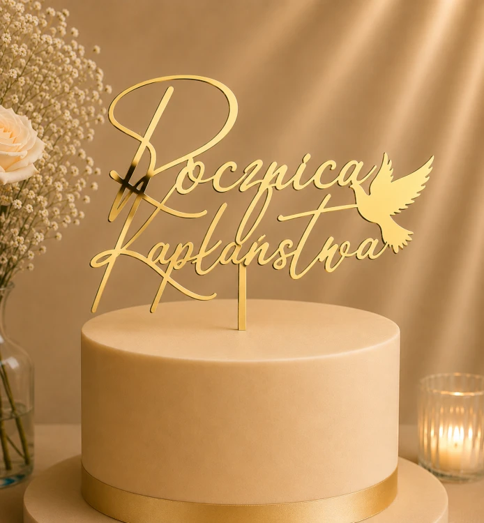 Topper na tort Rocznica Kapłaństwa z gołębiem