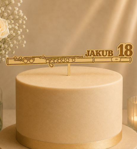 Personalizowany topper na tort Flet z imieniem i z cyfrą