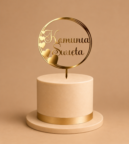 Elegancki złoty topper komunijny na torcie.png