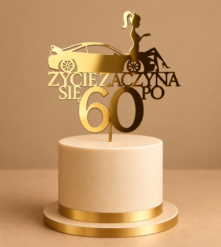 Personalizowany topper na tort urodzinowy Kobieta na samochodzie Życie zaczyna się + liczba.png