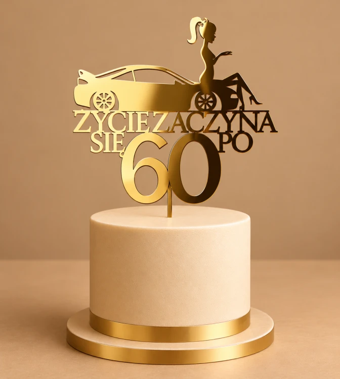 Personalizowany topper na tort urodzinowy Kobieta na samochodzie Życie zaczyna się + liczba.png